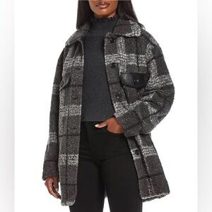 NVLT Berber Plaid Faux Leather Trim Coat